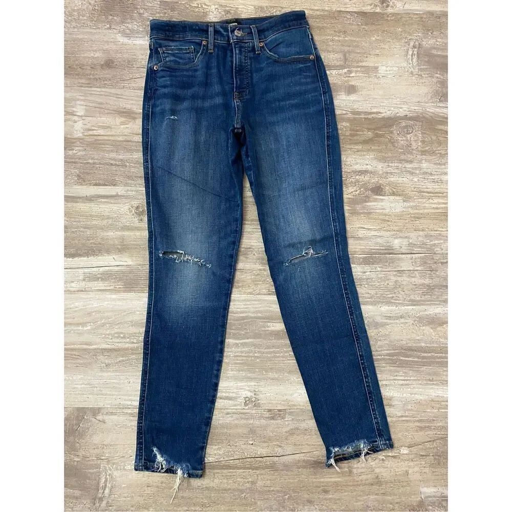 Express Mid Rise Skinny Jeans Distressed Ankle Crop Women’s Sz 4R